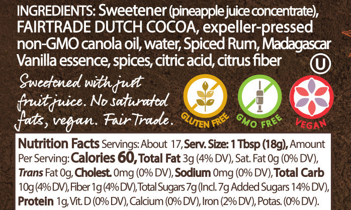 Naked Chocolate Spiced Rum Spread nutrition facts