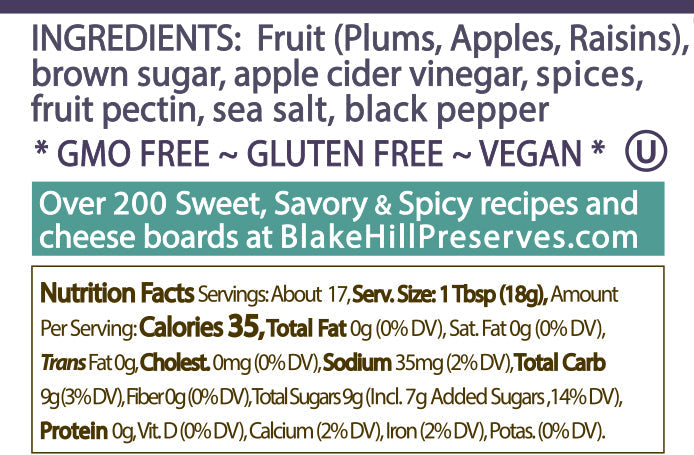Plum & Apple Chutney 10.4oz nutrition facts